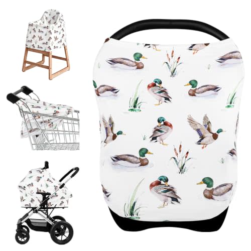Mallard Duck Carseat Covers Baby,Stretchy Infant Canopy for Boys Girls | Breathable Fabric, 28×28 Inches, Portable Nursing Covers, Multi-use carseat covers for Shopping Cart, high chair