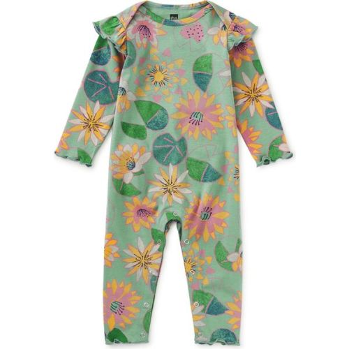 Ruffle Shoulder Baby Romper, Chalk Water Lillies - Tea Collection | Maisonette