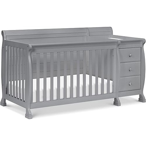 Davinci Kalani 4-in-1 Convertible Baby Crib & Changing Table Combo - GREENGUARD Gold Certified - Toddler Bed, Daybed, Full-Size Bed Conversion - 4 Adjustable Mattress Heights - Gray
