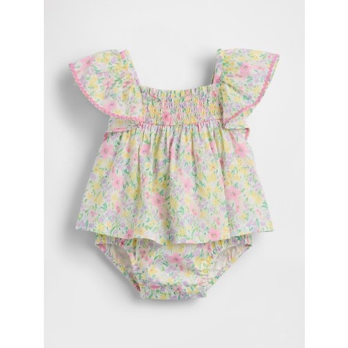 Baby Smocked Flutter-Sleeve Bodysuit Dress