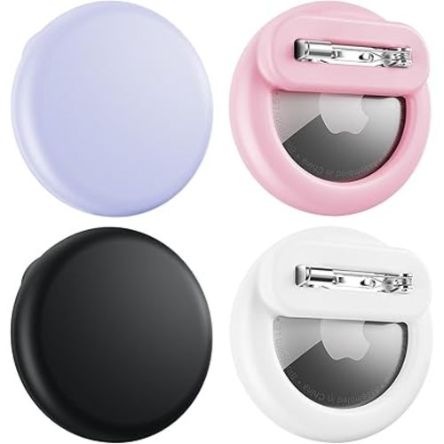 Compatible for Air Tags-4 Pack Apple Kids Hidden, Airtag Holder for Kid, AirTag Hidden Kids Holder with Invisible Pin, Anti Lost, for Children, Elderly, Luggage, Clothing (Black White Pink Purple)