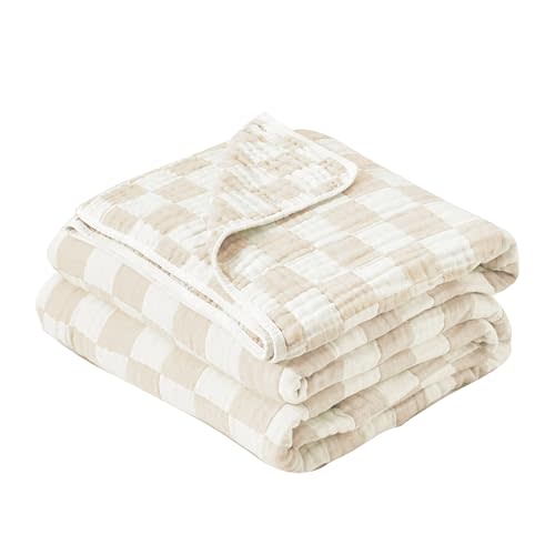Ultra Soft Cozy 100% Cotton 6-Layer Muslin Baby Blanket 41"x41" Breathable Lightweight Checkered Swaddle Blankets for Baby Toddlers Boys Essentials Girls Birthaday Gifts All Seasons Cream