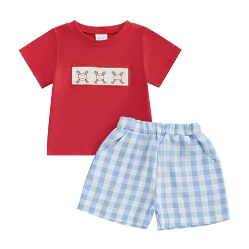 Toddler Baby Boys Baseball Outfits Embroidery Short Sleeve T Shirts and Plaid Shorts Set 2Pcs Summer Clothes Sets