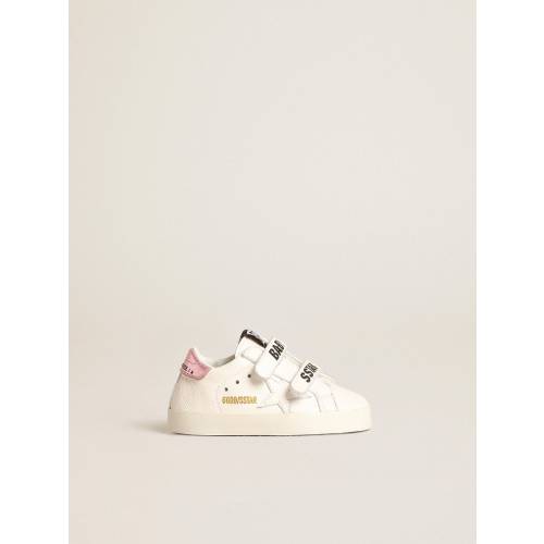 Baby School set in white nappa leather with pink leather heel tab