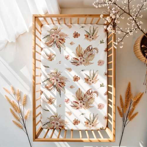 Pampas Grass Crib Sheet: Boho Floral Nursery Bedding