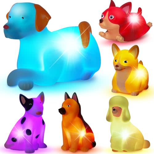 VIBOYLAR Bath Toys for Toddlers 1-3: 6 PCS Light-Up Dog Bath Toy Set, Baby Bath Toys, Bathtub Pool Bath Toy for Kids, Christmas Birthday Gifts for Boys & Girls Ages 1 2 3+ Years Old