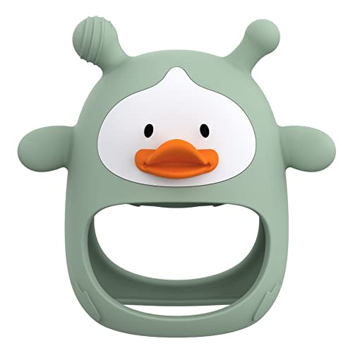 Teething Toys for Babies 0-6 Months, Never Drop Silicone Baby Teether, Hand Pacifier for Sucking Babies, Soothing Pain Relief, Best Chew Toy for Teething Baby, Teething Mitten for New Born - Green