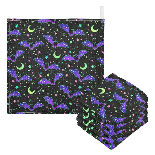 Halloween Bats Moon Baby Washcloths Newborn Muslin Burp Cloths 3 Pack Soft Cotton Baby Face Bath Towel Drool Bibs for Infants, Girls and Boys 11.8 x 11.8 Inch