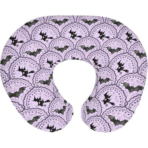 Purple Bats Witches Floral Baby Nursing Pillow Covers for Boy Girl Pastel Halloween Nursery Pillowcase for Breastfeeding Pillows Spooky Halloween Party Soft Stretchy Removable Covers for Newborn