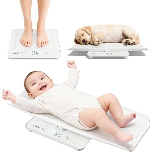 Baby Scale, Multifunctional Baby Weight Scale, Pet Scale for Puppy, Cat, Adult Scale Up to 330lbs, Accurate Digital Scale with Hold Function, 23-inch Height Measurement, 5 Units, LCD Screen