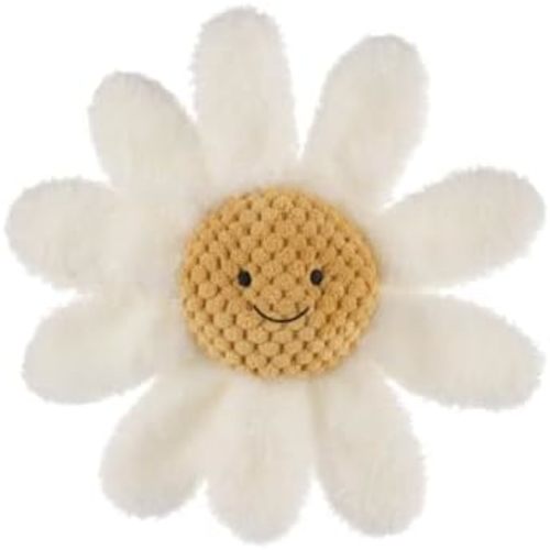 Apricot Lamb Baby Lovey Daisy Rattle Toy Plush Stuffed Flowers White 8''