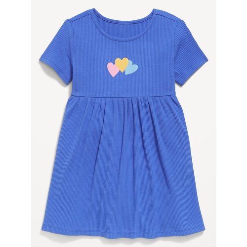 Short-Sleeve Ribbed Graphic Dress for Toddler Girls