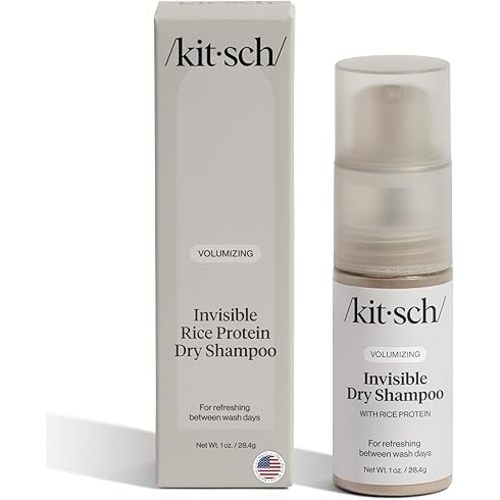 Kitsch Volumizing Rice Protein Dry Shampoo Powder - Dry Shampoo for Women & Men, Dark Hair, No White Cast, Absorbs Oil, Non-Greasy, Fragrance Free, Travel Size in Pump Form - Dark Tinted 1oz