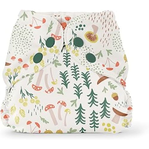 Esembly Cloth Diaper Cover - Reusable Swim Diaper, Waterproof, Breathable - Adjustable Outer Layer Over Absorbent Inner for Blowout Protection - Fantastic Funghi, Size 1 (7-17lbs)