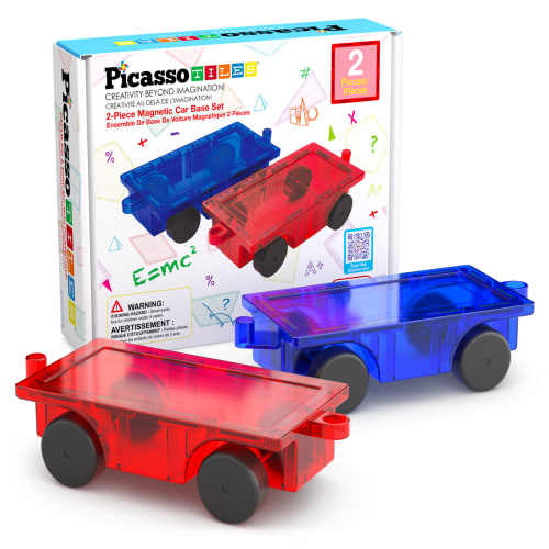 PICASSO-TILES Cars Magnetic Tiles for Kids, Construction STEM Building Blocks Educational Toy, 2PCS