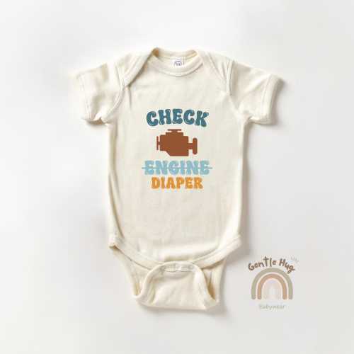 Check Engine Diaper Baby Bodysuit Funny Car Humor Bodysuit Mechanic Newborn Outfit Playful Baby Gift Natural Baby Clothes