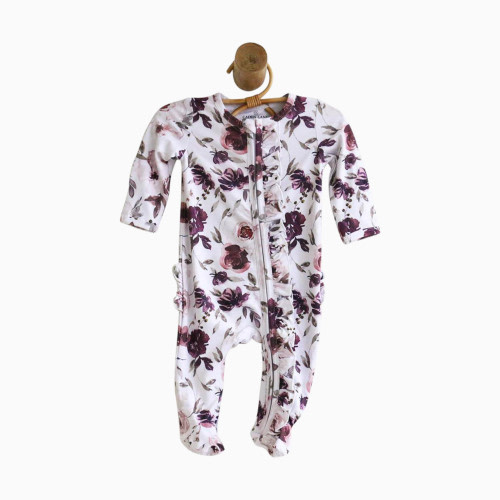 Caden Lane Ruffle Zipper Footie - Demi's Dusty Purple Floral, 0-3 M