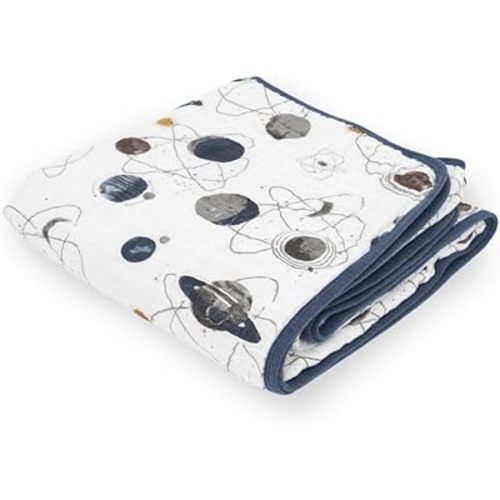 Little Unicorn Muslin Quilt Blanket | 100% Cotton Soft Multi-Layered Muslin Fabric | Toddler & Baby Blanket | 47”x47” | for Nursery, Crib, Shower Gifts (Planetary)