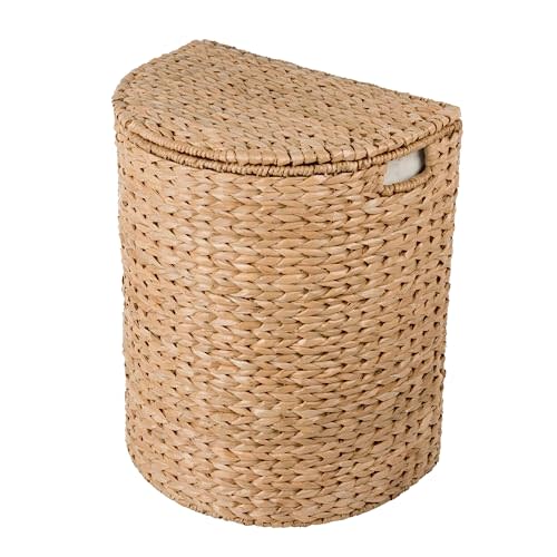 KOUBOO Seagrass Half Moon Basket, Handwoven Laundry Hamper Basket with Lid, Handles, & Removable Liner, Home Decor and Organization, Natural