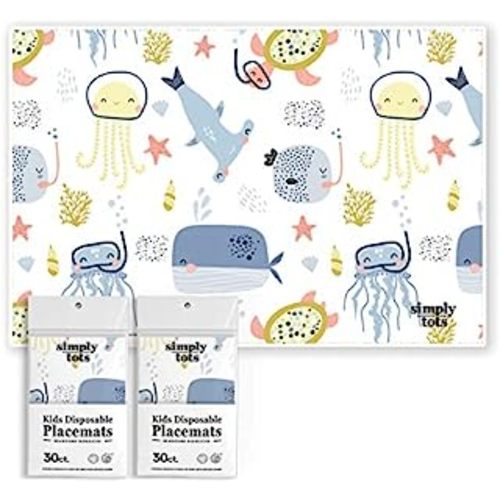 Disposable Placemats for Baby & Toddlers, Disposable Baby Placemats for Restaurants, Travel, Disposable Stick on Placemats with 4 Designs, 40 Pack Disposable Table Mats for Kids (Individual Package)