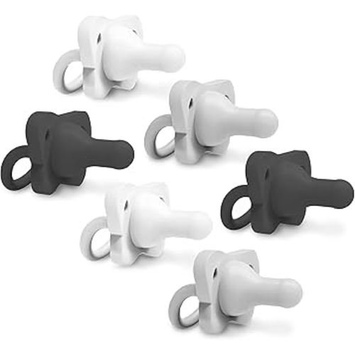 Dr. Brown's HappyPaci 100% Silicone Baby Pacifier, Contoured One-Piece Design, Black, Cool Gray, White, 0-6m, BPA-Free, 6 Pack