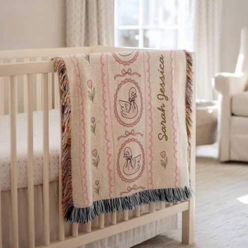 Personalized Swan Woven Baby Blanket Girl Newborn Name Blanket Personalized Swan Heirloom Keepsake 1st Birthday Gift for Granddaughter