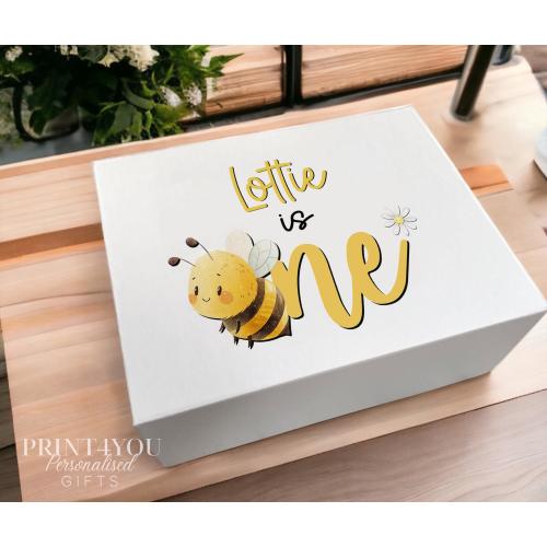 Bee Keepsake Box: Hand-Illustrated Bumblebee - Personalised Baby Gift, Daisy Detail, Magnetic Closure, Sturdy Cardboard