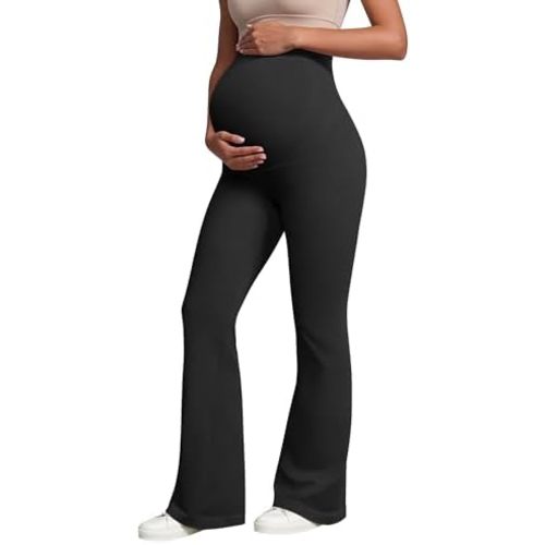 OQQ Women's Maternity Pants Casual Bell Bottoms Flare Leg Cozy Pant Pregnancy Lounge Trousers