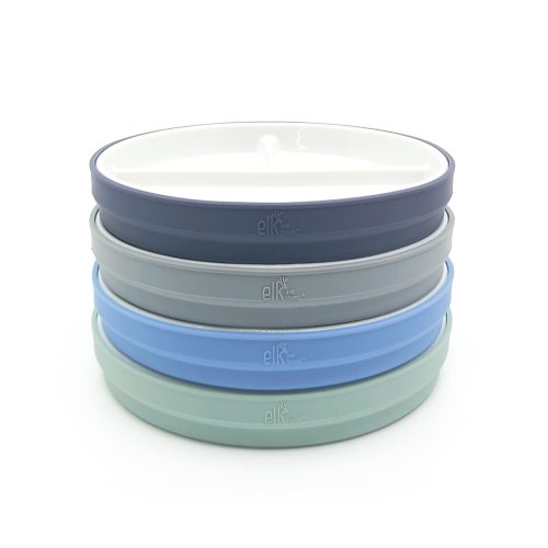 Elk and Friends Kids 6.7” Porcelain Divided Plates with Silicone Sleeves | Suitable for Babies/Kids/Toddlers | Microwave & Dishwasher Safe | Non Slip | Snack Dishes