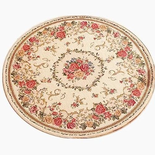 Ukeler Rustic Floral Rose Area Rugs Vintage Traditional Round Accent Floor Rugs 100% Machine Washable Shabby Country Style Carpet for Bedroom, 4'x4'