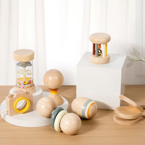 WODI TOYS Montessori Musical Toy Set for Babies 0-12 Months, 7-in-1 Wooden Sensory Instruments with Storage Bag, Toddler Toys for Bonding & Sensory Play