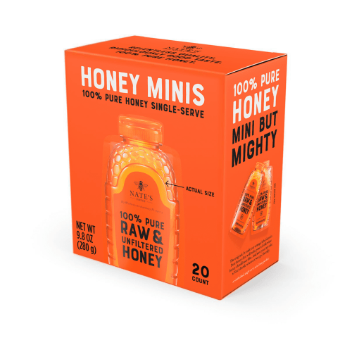 Nate's Honey Minis: 100% Pure Raw and Unfiltered Honey - 20 Single Serve Packets, Gluten-Free