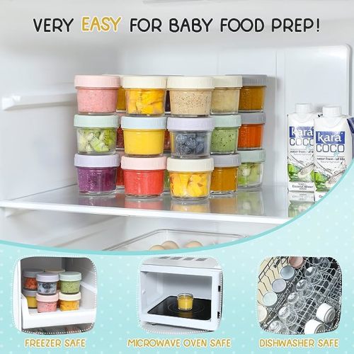 VITEVER 24-Pack Glass Baby Food Storage Containers - 4 oz Baby Food Storage Jars With Lids, Baby Food Maker, Microwave, Dishwasher & Freezer Safe