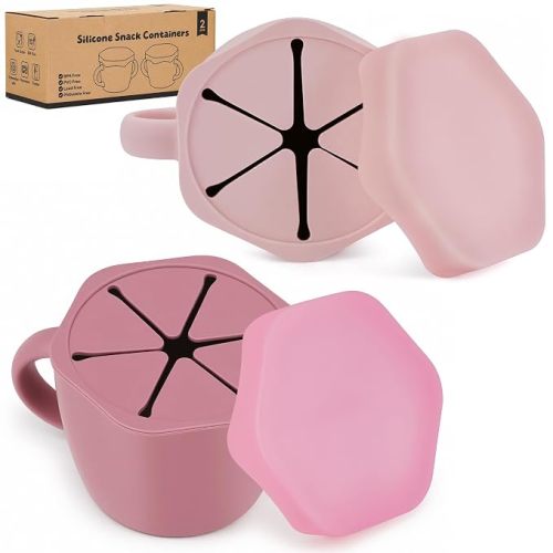 2-Pack Silicone Snack Cups with Lid & Grip Handle for Toddlers