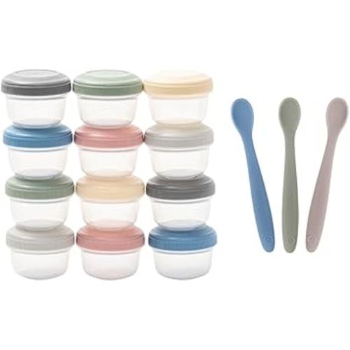 WeeSprout Baby Feeding Bundle - Leakproof Food Storage Containers & 3 Soft-Tip Silicone Spoons - Freezer & Dishwasher Safe - Perfect for Homemade Purees, Snacks & First Stage Feeding