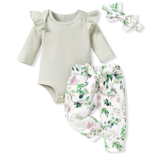Aalizzwell Preemie Newborn Infant Baby Girls Clothes Ribbed Romper Bodysuit Pants Set Fall Winter Outfits
