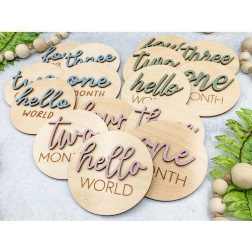 Brickhousegifts Wooden 3D Monthly Milestone Discs