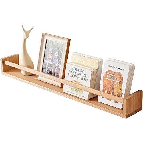 Oak Nursery Shelves, Natural Wood Nursery Floating Shelves Wall Mounted, Wall Bookshelf for Bedroom Living Room Kitchen Spice Rack,32 Inch