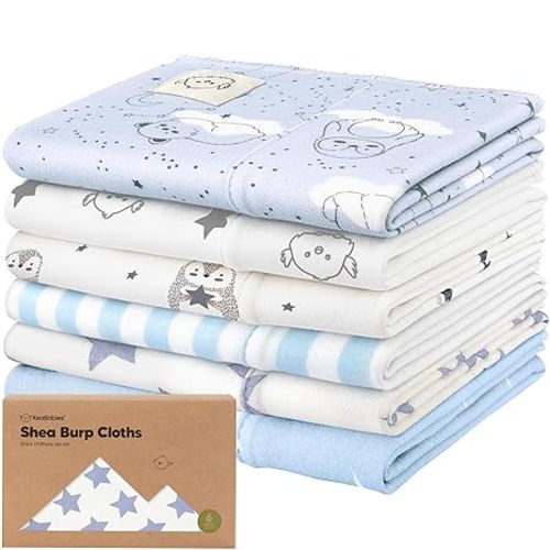Organic Burp Cloths Baby Boy, Girl - 6-Pack Large 100% Cotton Burping Cloths for Babies, Spit Up Rags, Super Absorbent, Ultra Soft Newborn Rag, Gender Neutral, Machine Washable, Durable (Neutrals)