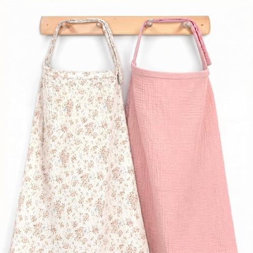 2 Pack Muslin Nursing Cover - Lightweight Breathable Breastfeeding Cover - Soft Stretchy Unisex Nursing Apron Cover for Outdoor Public Breastfeeding Protection - Dusty Pink & Floral