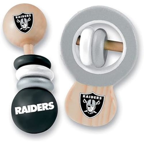 Baby Fanatic Wood Rattle 2 Pack - NFL Las Vegas Raiders, Officially Licensed Baby Toy - Ages 0+