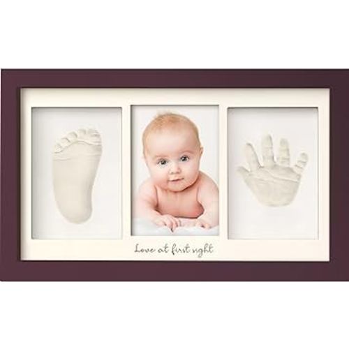 Baby Hand and Footprint Kit - Clay Handprint Keepsake Frame, Newborn Nursery Picture Frame, Personalized New Mom Gifts for Baby Shower & Registry (Auburn)