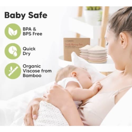 Organic Nursing Pads - 14 Washable Breast Pads for Breastfeeding, Wash Bag, Viscose Derived from Bamboo Reusable Nipple Covers for Breastfeeding Essentials, Soft & Absorbent (Neutrals, L 5")