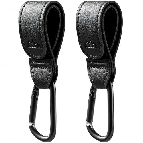 Baby Stroller Hooks Bag Hooks for Hanging Diaper Bags Multipurpose Hooks for Grocery Shopping Bags Premium Vegan Leather Pram Straps 2 Pcs (Black-3)