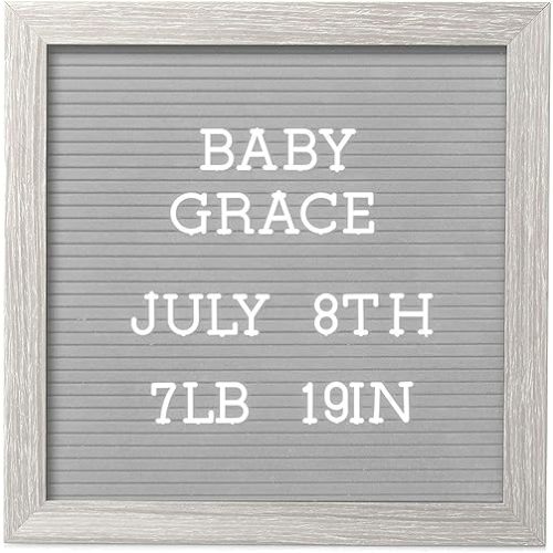 Pearhead 10" x 10" Letterboard, Rustic Nursery, Message Board, Milestone or Baby Announcement Sign, Light Gray
