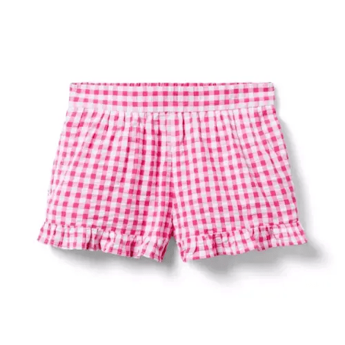 Girl Pink Melon Gingham Gingham Ruffle Short by Janie and Jack
