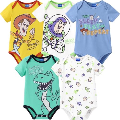 Disney Marvel Cars Toy Story Short-Sleeve Baby Boys Bodysuits, Pack of 5