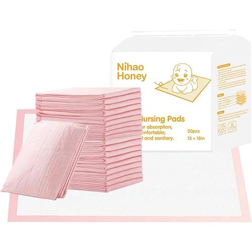 Disposable Changing Pad for Baby, 20 Pack Portable Diaper Changing Pad Liner Baby Changing Pad Waterproof Underpads (Pink, 13x18 Inch)