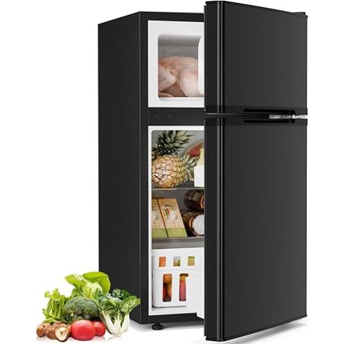 Antarctic Star Compact Refrigerator with Freezer,2 Door Mini Fridge,Adjustable Shelf,Small Fridge for Bedroom Office Dorm Kitchen,3.2 Cu.Ft.BLACK