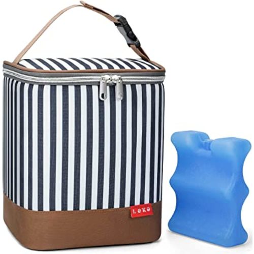 Lekebaby Breastmilk Cooler Bag with Ice Pack Fits 4 Baby Bottles, Baby Bottle Cooler Bag, BreastMilk Cooler Bag for Nursing Mom Daycare